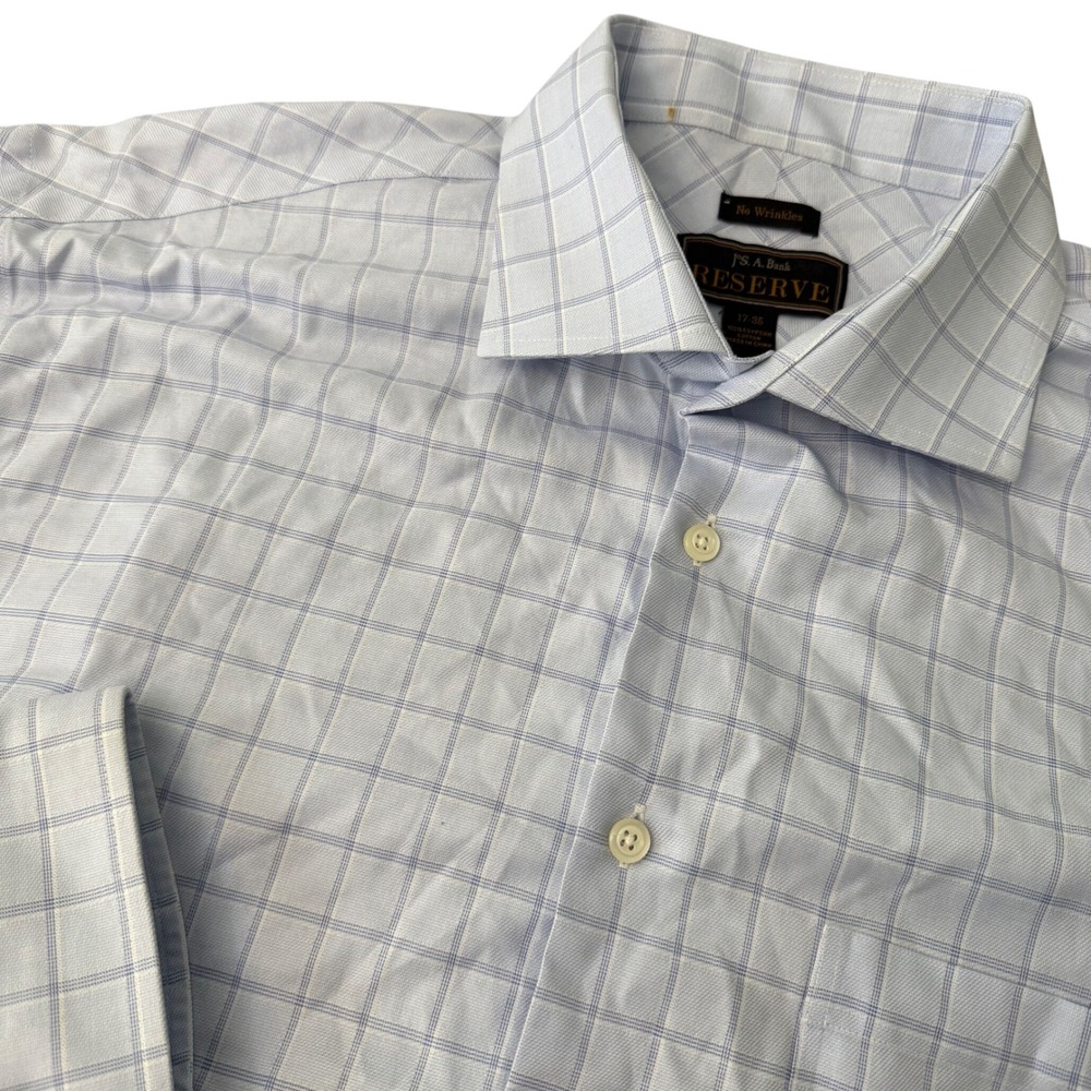 Jos. A. Bank Reserve Mens 17-35 Light Blue Check 100% Egyptian Cotton Shirt